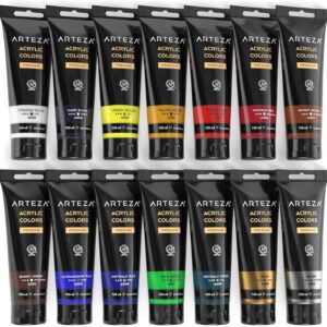 ARTEZA Acrylic Paint Set of 14 Colors, 4.06 Ounce Tubes, Non-Toxic Acrylic Artist Paints. Art Supplies for Painting