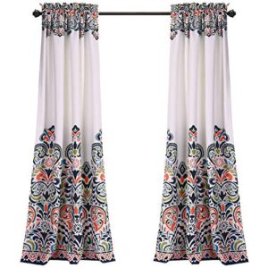 Lush Decor Clara Curtains Paisley Damask Print Bohemian Style Light Filtering Window Panel Set for Living, Dining, Bedroom (Pair), 52"W x 84"L, Navy & Tangerine