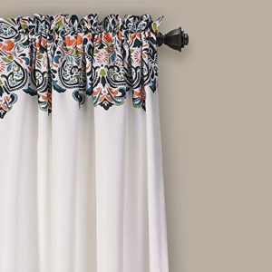 Lush Decor Clara Curtains Paisley Damask Print Bohemian Style Light Filtering Window Panel Set for Living, Dining, Bedroom (Pair), 52"W x 84"L, Navy & Tangerine