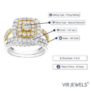 Vir Jewels 1.87 cttw Diamond Wedding Engagement Ring Bridal Set 14K Two Tone Gold Size 6