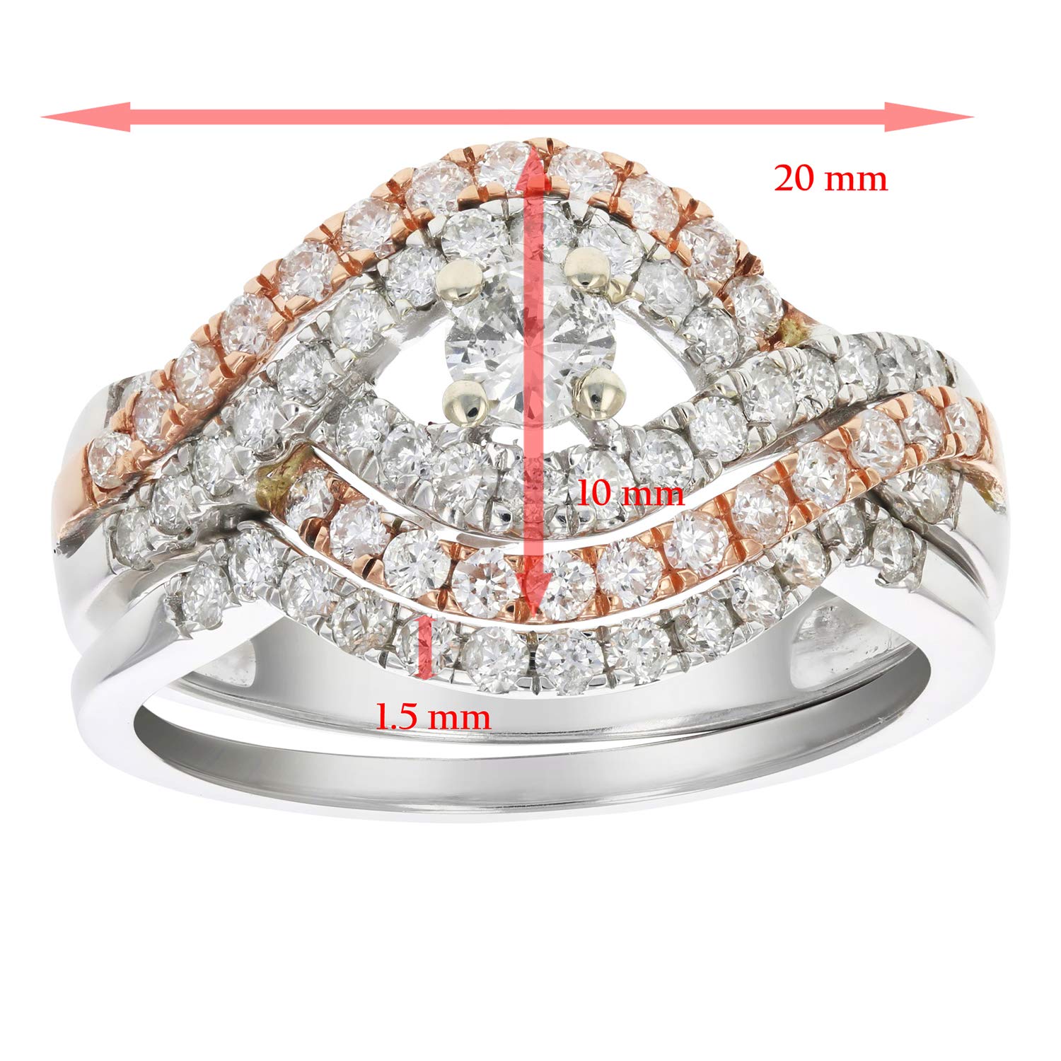 VIR JEWELS 1 cttw Diamond Wedding Engagement Ring Set 14K Pink Gold Curve Bridal Size 7