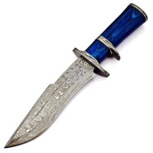 Skokie Knives Custom Damascus Steel Hunting Knife Blue Pakka Wood Handle-Handmade Premium Quality Edge Fixed Blade–Multipurpose–Ideal for Survival Camping Hiking Outdoor Every Day Carry Professional