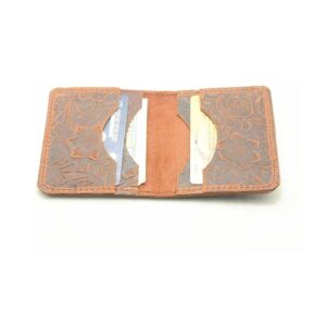 jjnusa handmade distressed men's minimalist leather wallet card holder wallets for gifts brown flower style2