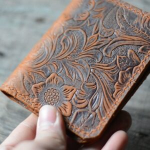 JJNUSA Handmade Distressed Men's Minimalist Leather Wallet Card Holder Wallets for Gifts Brown Flower style2