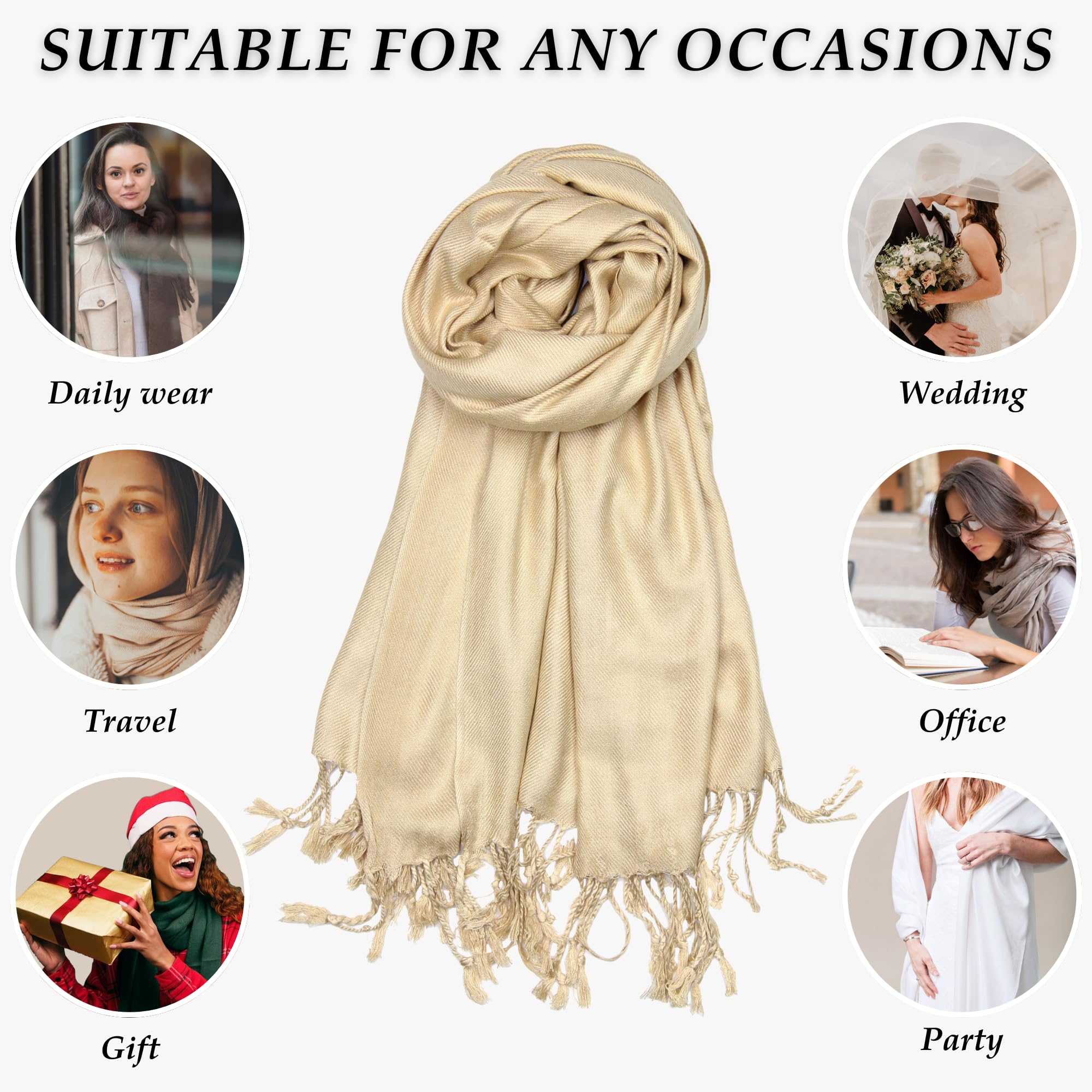 Achillea Soft Silky Solid Pashmina Shawl Wrap Scarf for Wedding Bridesmaid Evening Dress … (Champagne)