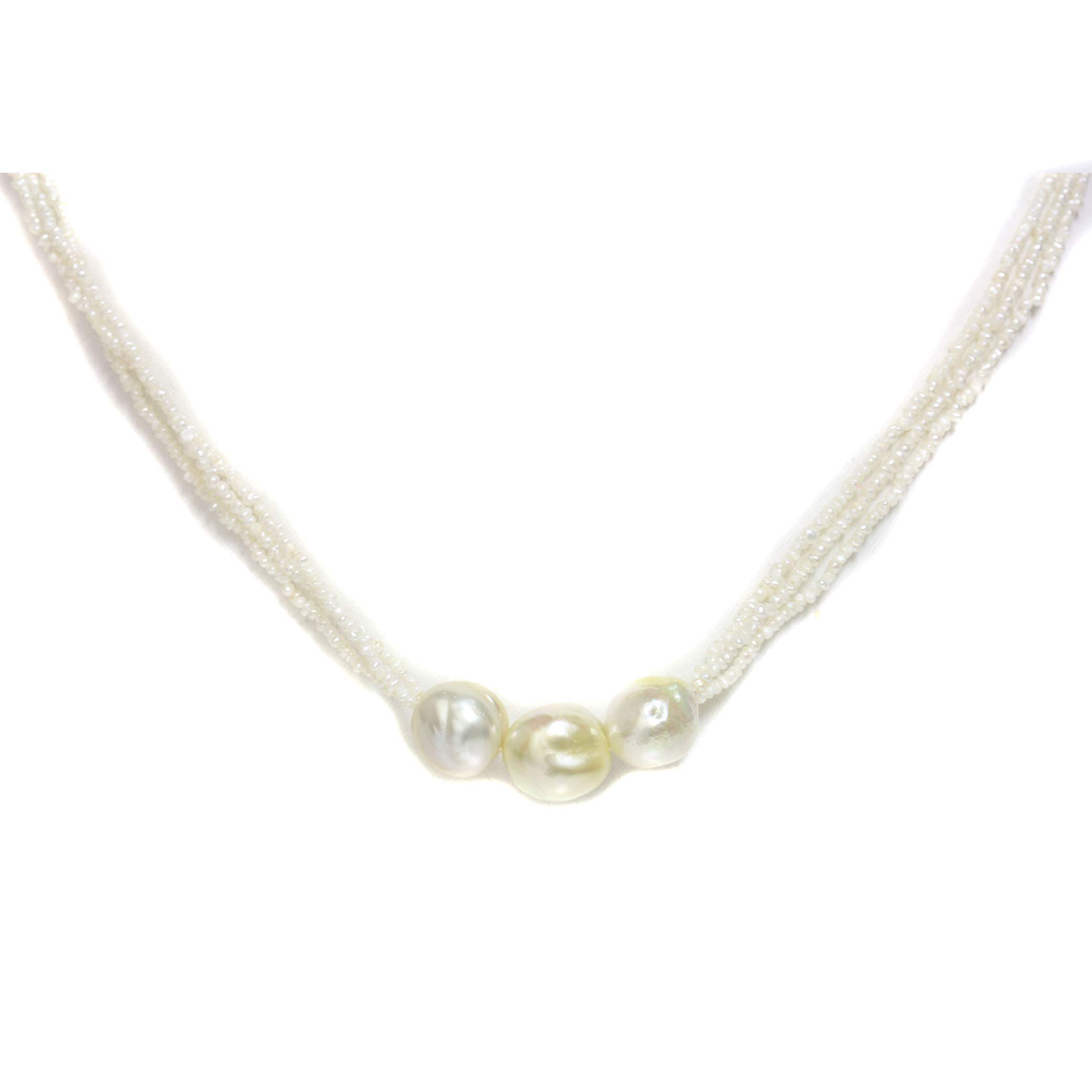 14k Gold - Saltwater Akoya Keshi & Three Baroque South Sea Pearl Necklace- Princess Length