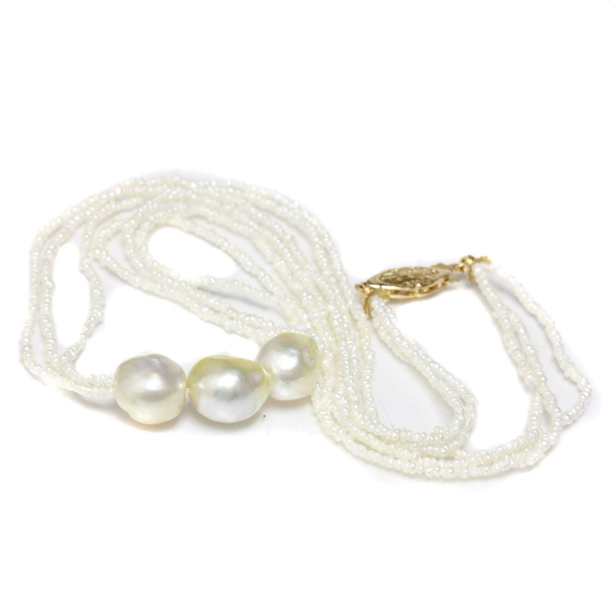 14k Gold - Saltwater Akoya Keshi & Three Baroque South Sea Pearl Necklace- Princess Length