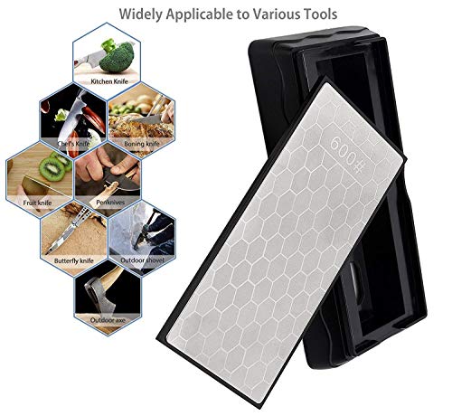 Double-sided Diamond Sharpening Stone,YCAMMIN Knife Sharpener Stone diamond sharpener Honeycomb Surface Plate with Non-slip Base for Scissors Knives Outdoor Kitchen Sharpen Tools (600/1200 Grit)