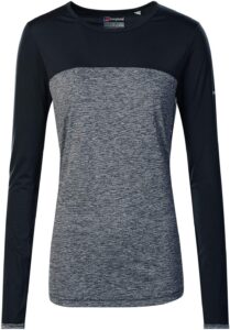 berghaus ladies voyager long sleeve crew top carbon marl/jet black 12