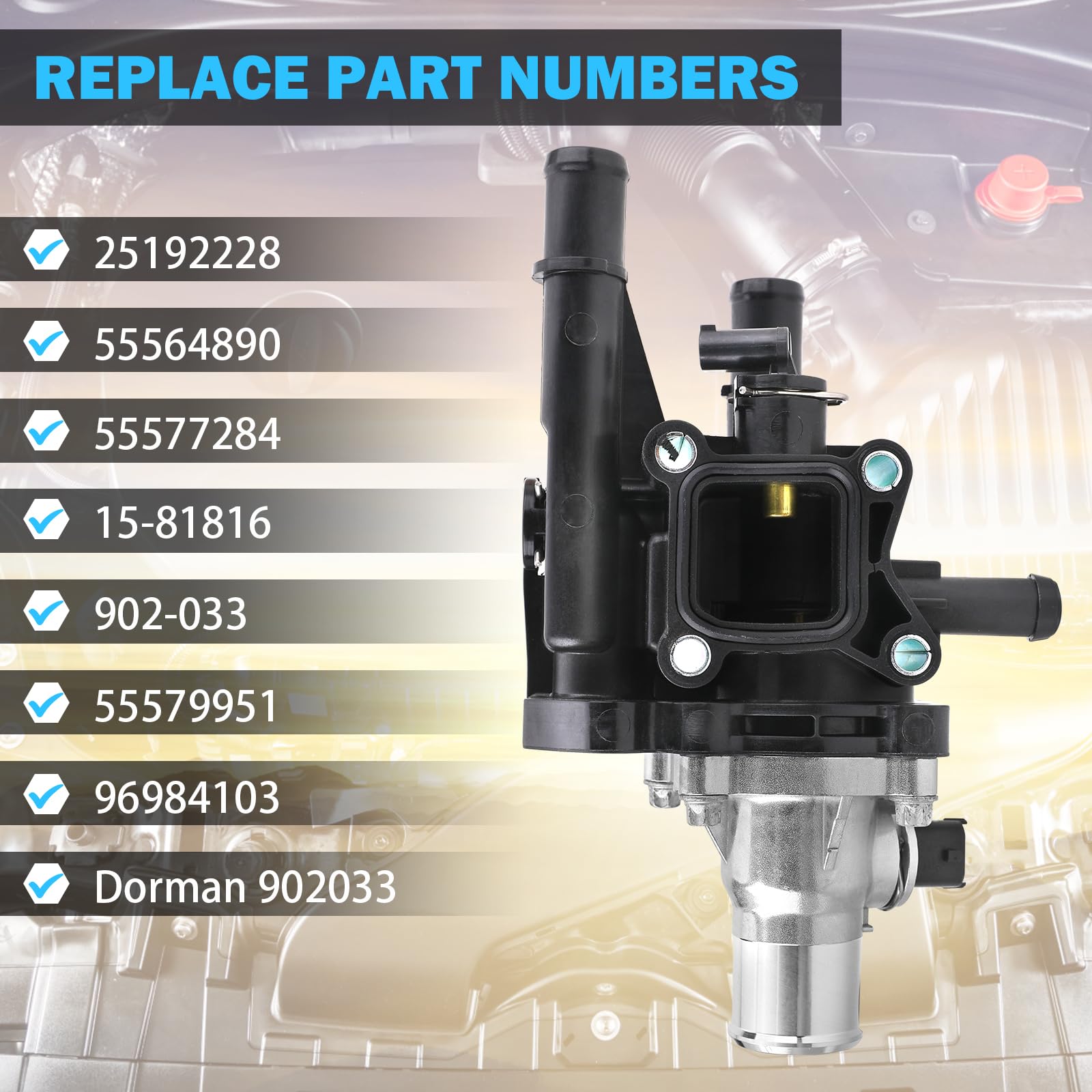 Thermostat Housing with Gasket & Sensor - Compatible with 1.8L & 1.6L 2011-2016 Chevy Cruze, 2012-2018 Chevy Sonic, 2013-2018 Chevy Trax - Replace 25199824, 25192228, 902-033,15-81816