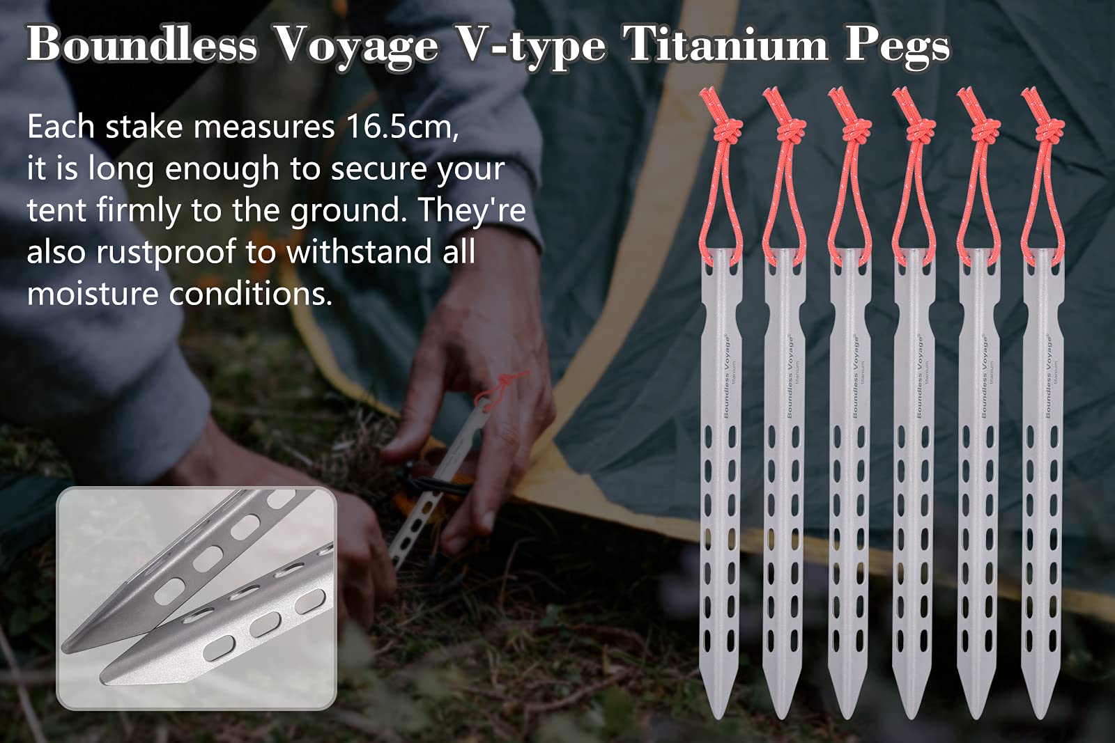 iBasingo 6pieces/Lot Ultralight Titanium Tent Pegs Outdoor Camping Tent Stakes for Sand Heavy Duty Portable Tent Nail for Garden Picnic A-Ti4008P