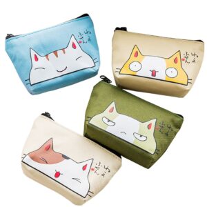 Oyachic 4 Packs Cute Coin Purse Cat Change Pouch Vintage Canvas Zipper Wallets Women Clutch Mini Bag Christmas Birthday Bag Clasp Closure