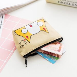 Oyachic 4 Packs Cute Coin Purse Cat Change Pouch Vintage Canvas Zipper Wallets Women Clutch Mini Bag Christmas Birthday Bag Clasp Closure