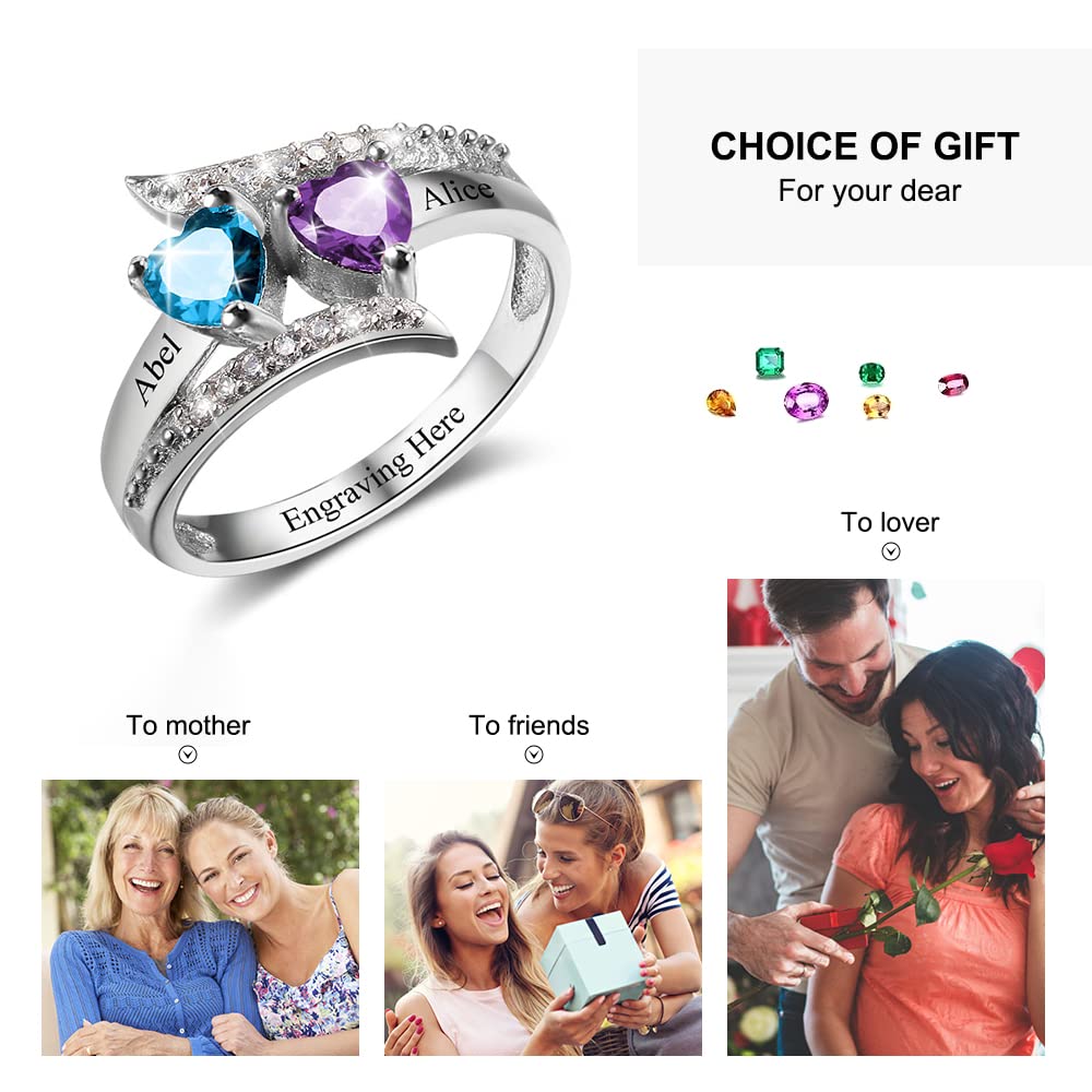 Lam Hub Fong Personalized Mothers Day Gifts Birthstone Rings for Women Mother Daughter Promise Rings for Her Custom Engagement Name Rings for Her Girlfriend Wife (2 Birthstones-1, 7)