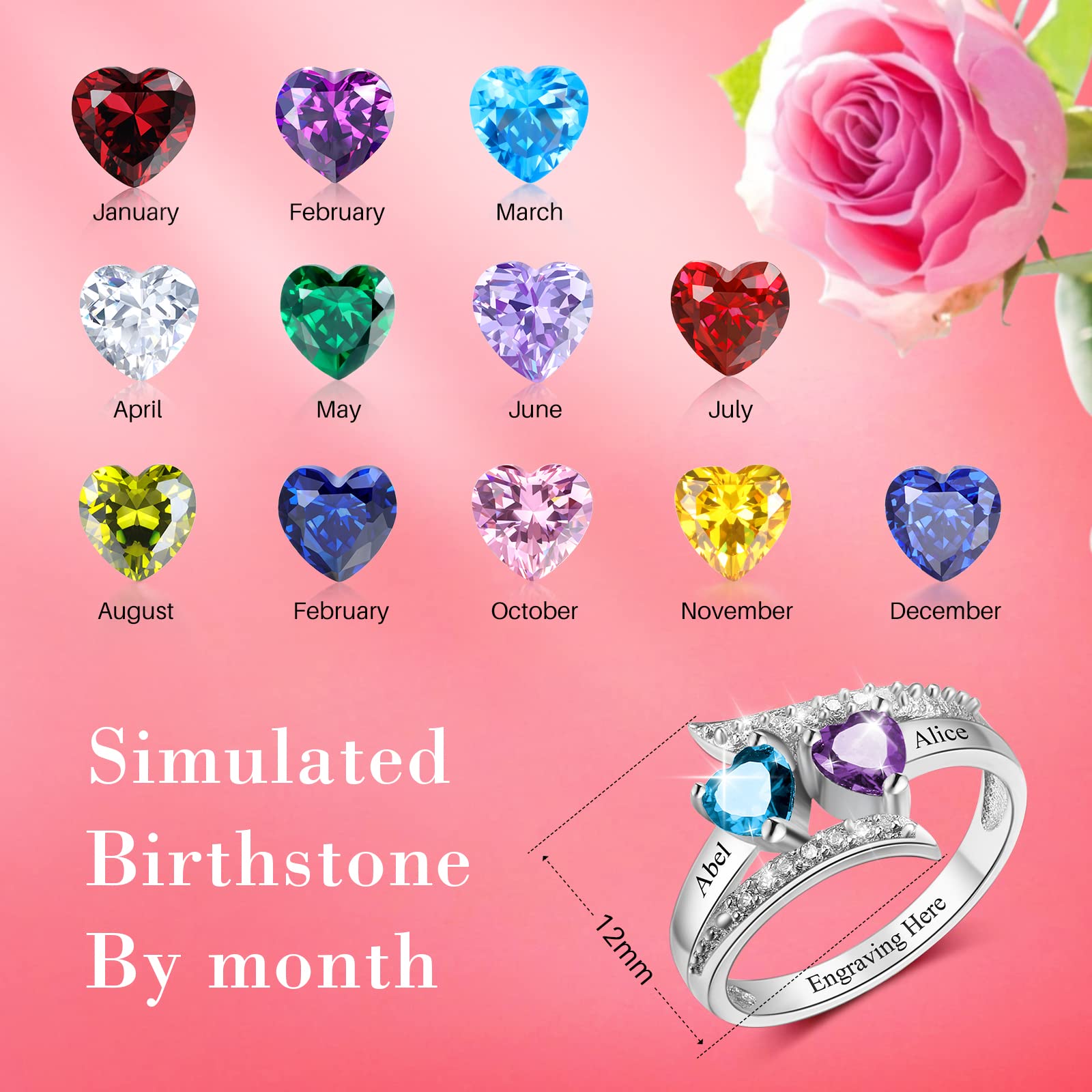 Lam Hub Fong Personalized Mothers Day Gifts Birthstone Rings for Women Mother Daughter Promise Rings for Her Custom Engagement Name Rings for Her Girlfriend Wife (2 Birthstones-1, 7)