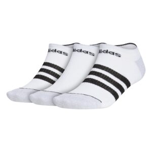 adidas men's 3-stripe no show socks (3-pair), white/black/clear onix grey, large