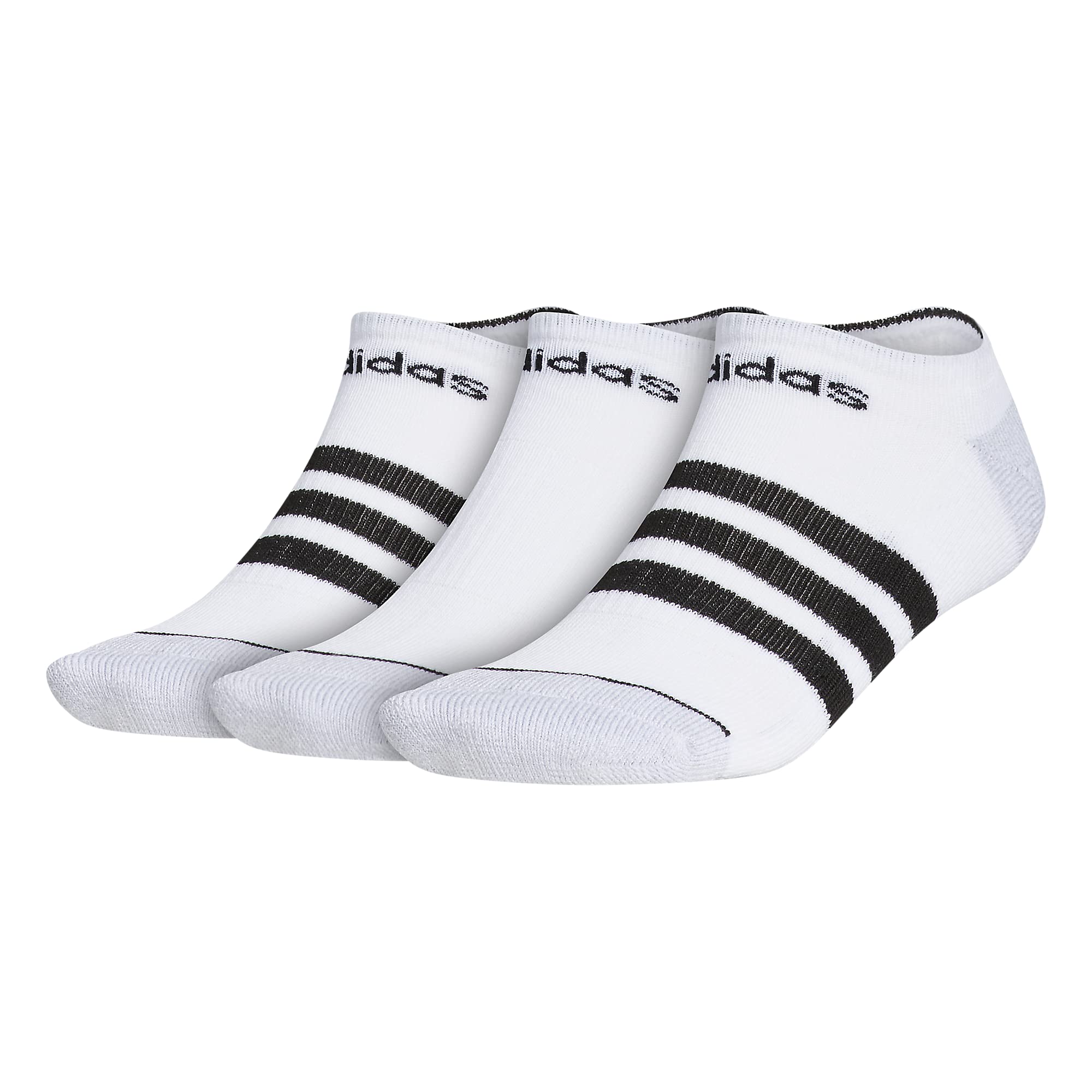 adidas Men's 3-Stripe No Show Socks (3-Pair), White/Black/Clear Onix Grey, Large