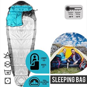 KHOMO GEAR Sleeping Bag Mummy Style - 3 Season - Camping & Outdoors - Grey