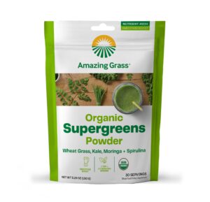 amazing grass super greens booster: greens powder smoothie mix with spirulina, moringa, wheat grass & kale smoothie booster, chlorophyll providing greens, 30 servings