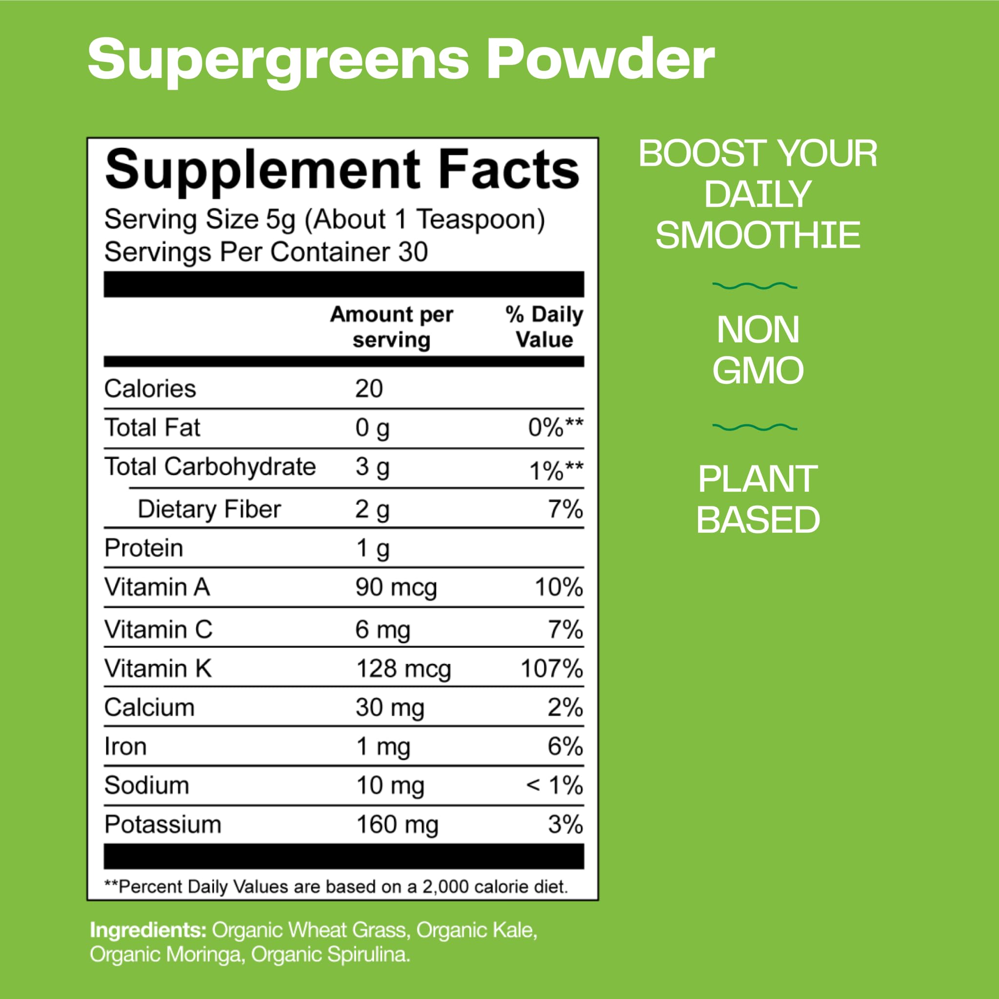 Amazing Grass Super Greens Booster: Greens Powder Smoothie Mix with Spirulina, Moringa, Wheat Grass & Kale Smoothie Booster, Chlorophyll Providing Greens, 30 Servings