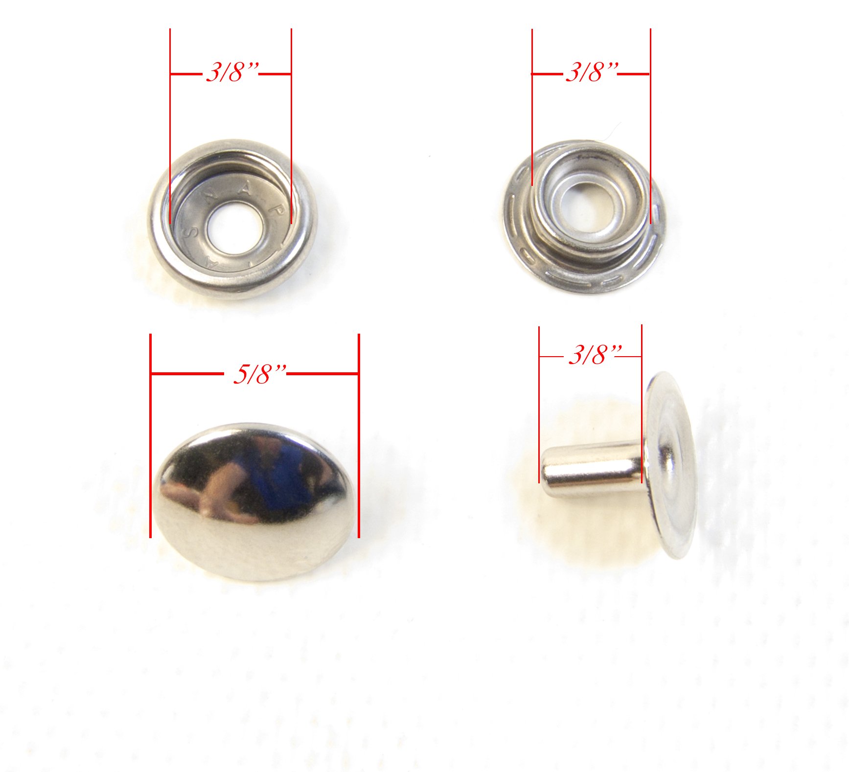 Snap Fastener Extended Length Cap has a 1/4" Post/Eyelet has a 3/8" Post - Select The Quantity That You Need (10 Piece Set)