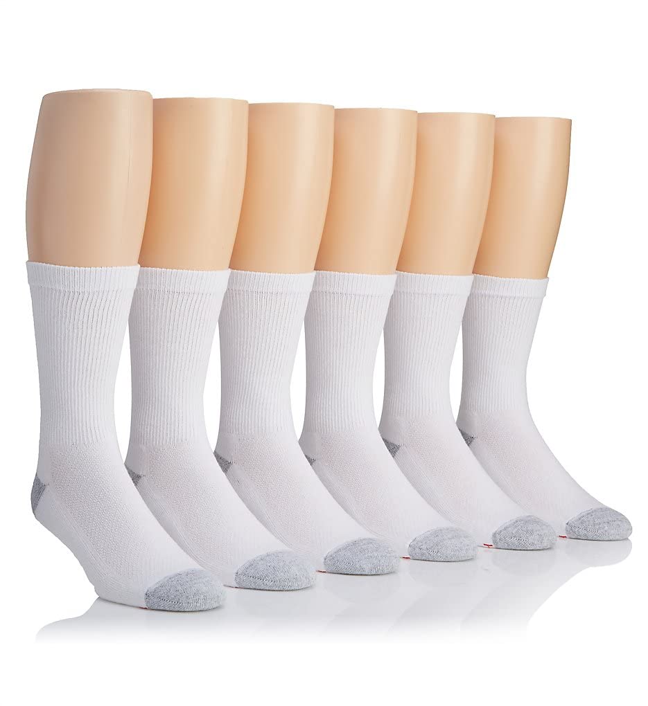 Hanes Ultimate mens 6-pack X-temp Crew Casual Sock, White/Gray Stripes, 12-Jun US