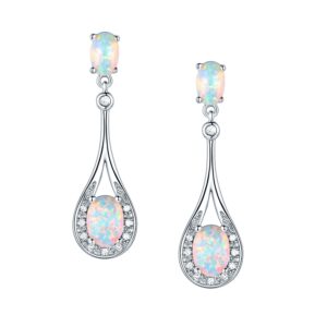 18k white gold plated fire opal birthstone gemstone drop earrings dangle earingings dangly jewelry birthday gifts hypoallergenic for women