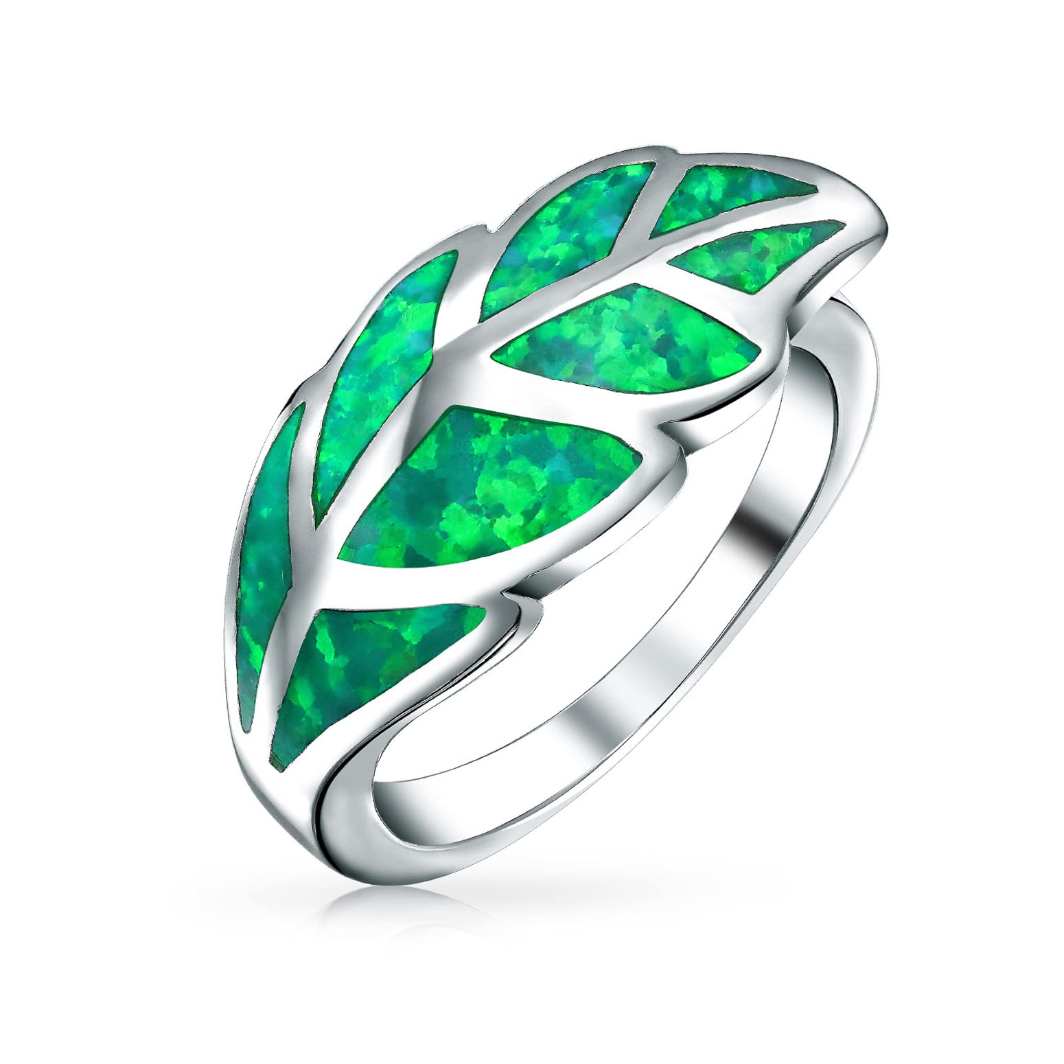 Personalized Boho Gemstone Green Created Opal Inlay South Western Nature Wrap Ivy Laurel Leaf Ring Western Jewelry For Women Teen .925 Sterling Silver Customizable