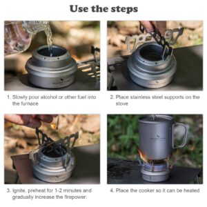 iBasingo Titanium Mini Spirit Stove Cooker Burner with shelf for Outdoor Camping Picnic Backpacking A-Ti2001C