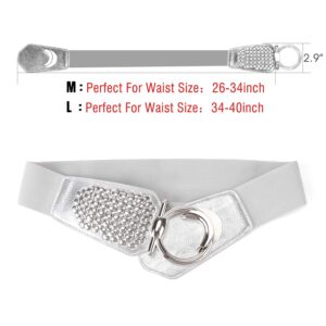 JASGOOD Women's Fashion Vintage Wide Elastic Waist Belt with Rivets Studs, E-Grey, Fit Waist 34"-40"