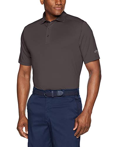 Callaway Men's Micro Hex Golf Performance Polo Shirt with Sun Protection, Solid Stretch Fabric, Asphalt, X-Large