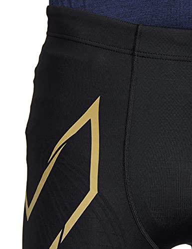 2XU Men's Light Speed Compression Tights - Lightweight & Flexible Support for Improved Running Performance - Black/Gold Reflective - Size Medium