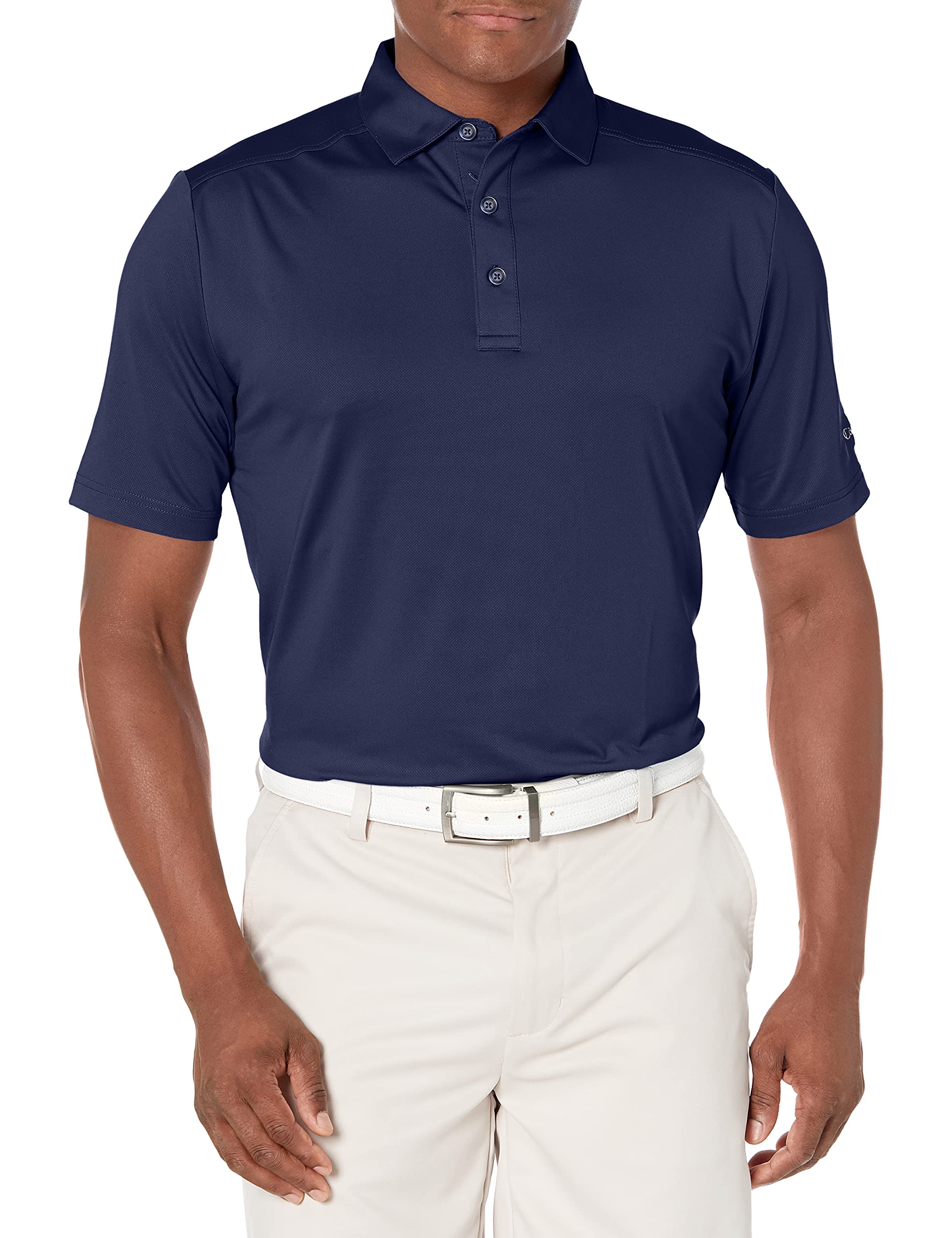 Callaway Men's Micro Hex Golf Performance Polo Shirt with Sun Protection, Solid Stretch Fabric, Peacoat, Large