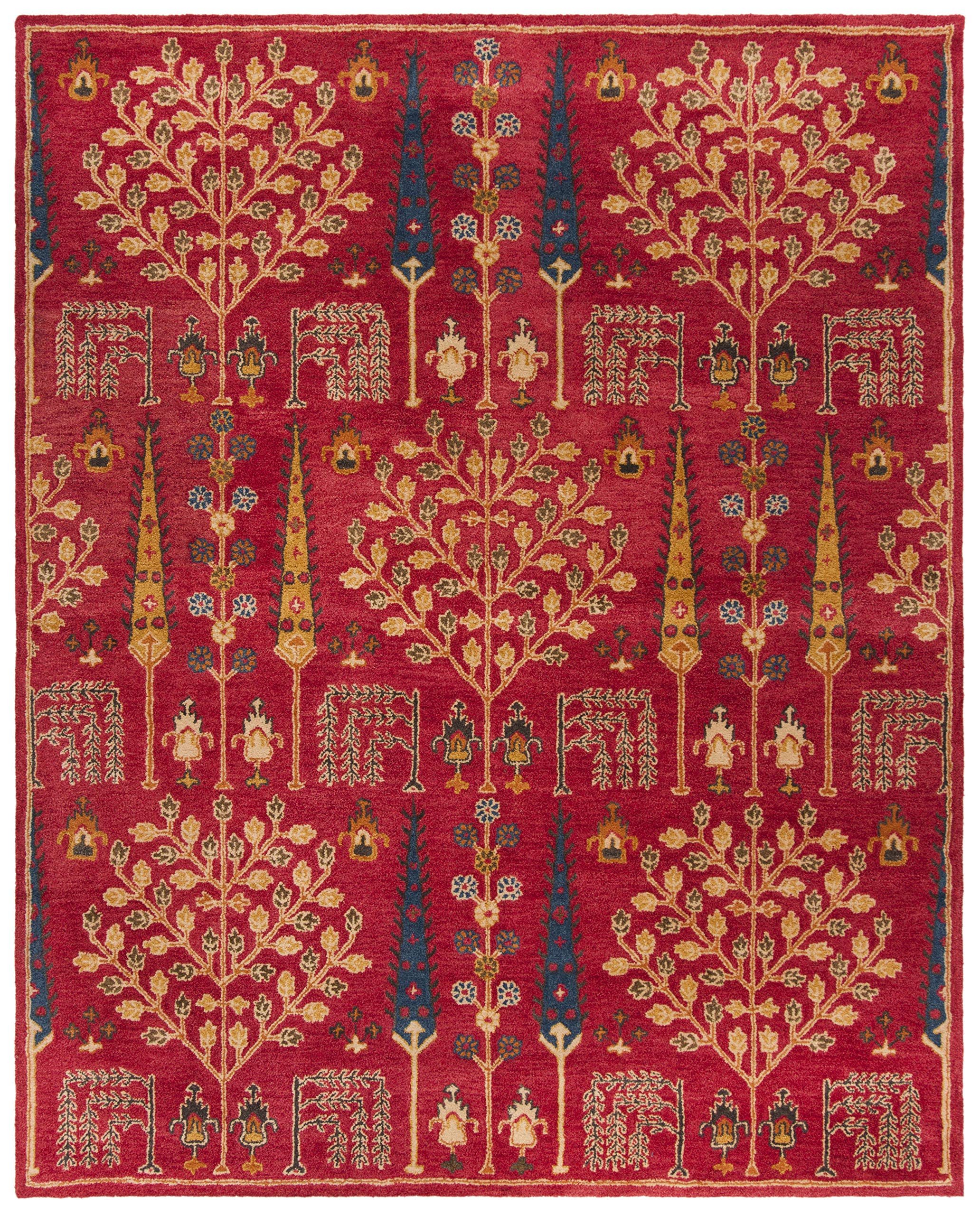 SAFAVIEH Heritage Collection Area Rug - 8' x 10', Red & Multi, Handmade Traditional Oriental Wool, Ideal for High Traffic Areas in Living Room, Bedroom (HG418Q)