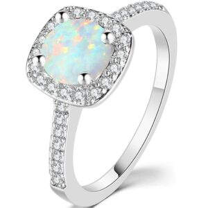 jude jewelers princess cut created fire opal engagement ring (silver, 7)