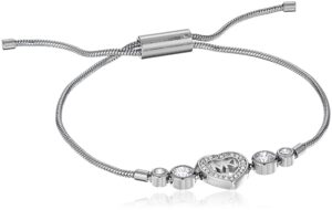 michael kors womens silver-tone heart link charm bracelet, one size