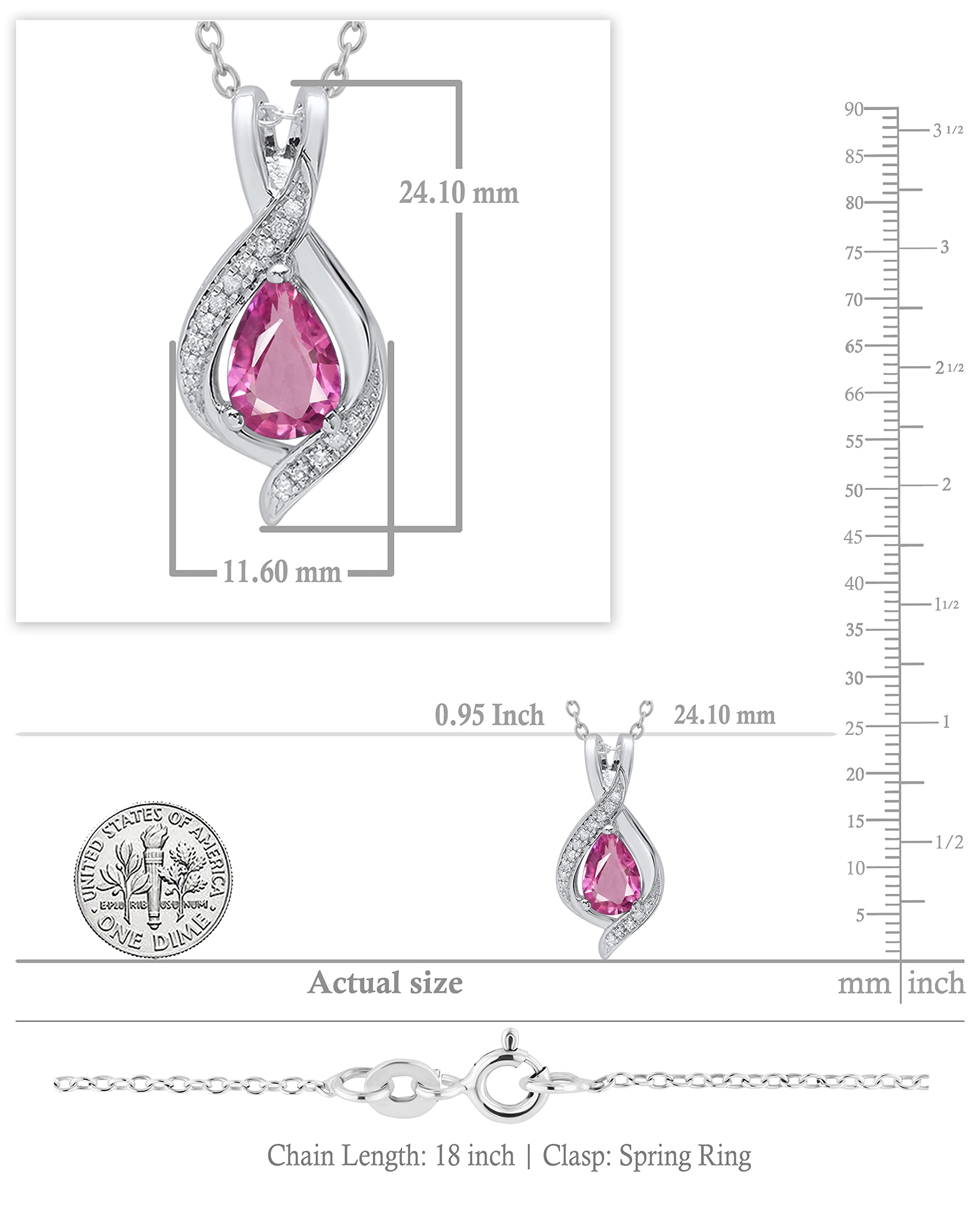 Dazzlingrock Collection 9x6 mm Pear Lab Created Pink Sapphire & Round White Diamond Swirl Teardrop Pendant with 18 inch Silver Chain for Women in 14K White Gold