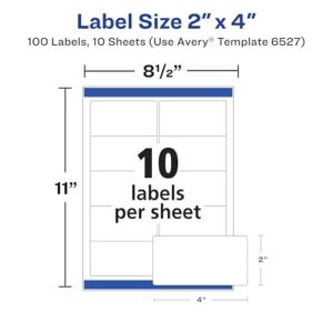 Avery Shipping Labels with Sure Feed and Easy Peel Technology, Glossy White Labels, 2" x 4", Permanent Adhesive, Laser/Inkjet, 100 Glossy Labels (6527)