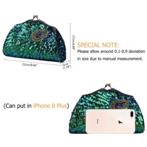 KISSCHIC Women's Vintage Beaded Sequin Evening Bags and Clutches Peacock Blue Purses Handbags