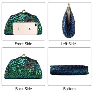 KISSCHIC Women's Vintage Beaded Sequin Evening Bags and Clutches Peacock Blue Purses Handbags