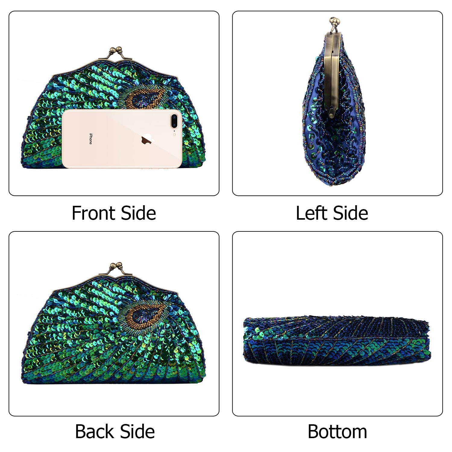 KISSCHIC Women's Vintage Beaded Sequin Evening Bags and Clutches Peacock Blue Purses Handbags