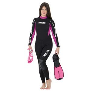 SEAC The Relax Long Woman’s, 2.2 mm Neoprene One Piece Wetsuit for Snorkeling, Scuba Diving and Other Water Sports, Black/Pink, X-Small (0010089382025A)