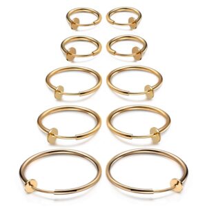 jewelrieshop clip on hoop earrings for women fake nose ring faux lip septum ring fake cartilage earrings spring endless hoop earrings non piercing lobes men (5 pairs, 13mm-25mm, gold)