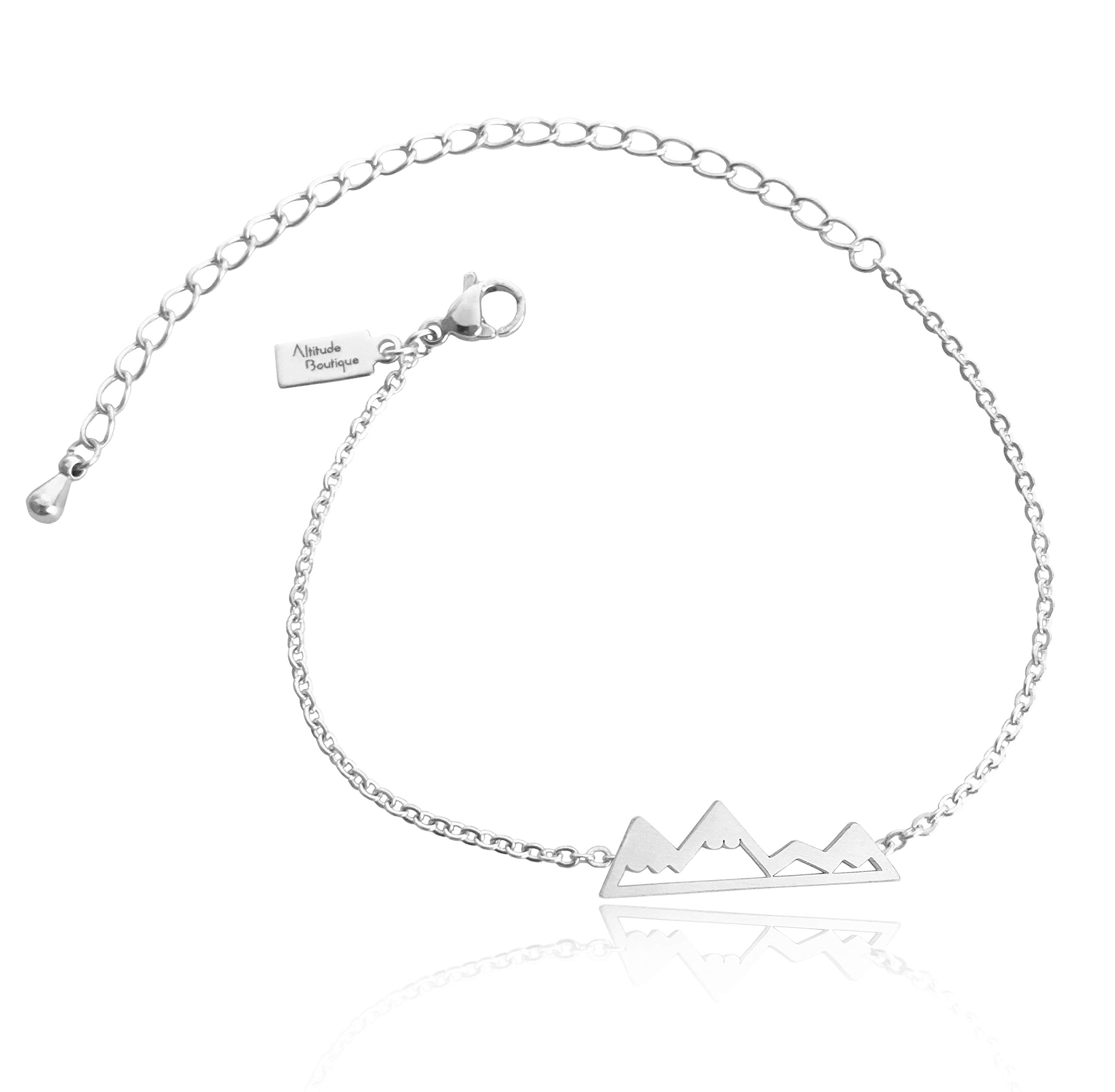 Altitude Boutique Mountain Bracelet, Mountain Jewelry, Snowy Peaks Bracelet for Nature Lovers, Skiers, Hikers, Campers (Silver)