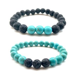 giono 2pcs lava stone turquoise reiki bracelet howlite essential oil diffuser relationship beads elastic yoga balance bangle