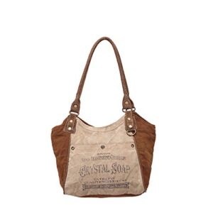 crystal soap genuine upcycled canvas leather handle shoulder bag