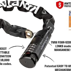 Kryptonite Keeper 712 Combo Bike Chain Lock, 4 Feet Long 7mm Steel Chain Heavy Duty Anti-Theft Bicycle Chain Lock, 4-Digit Resettable Combination Lock for E-Bike Scooter Road Mountain Bikes