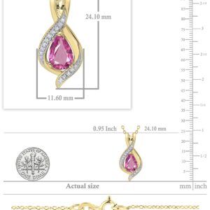 Dazzlingrock Collection 9x6 mm Pear Lab Created Pink Sapphire & Round White Diamond Swirl Teardrop Pendant with 18 inch Gold Chain for Women in 10K Yellow Gold