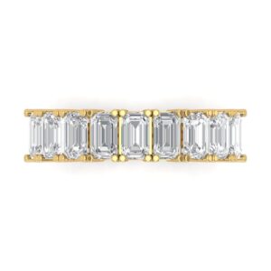 Clara Pucci 2.61 Carat Emerald Cut Clear Simulated Diamond 14k Yellow Gold Eternity Wedding Engagement Designer Anniversary Ring Band Size 6