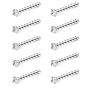 ruifan 10pcs 20g surgical steel clear diamond cz nose stud rings bone pin piercing jewelry 1.5mm